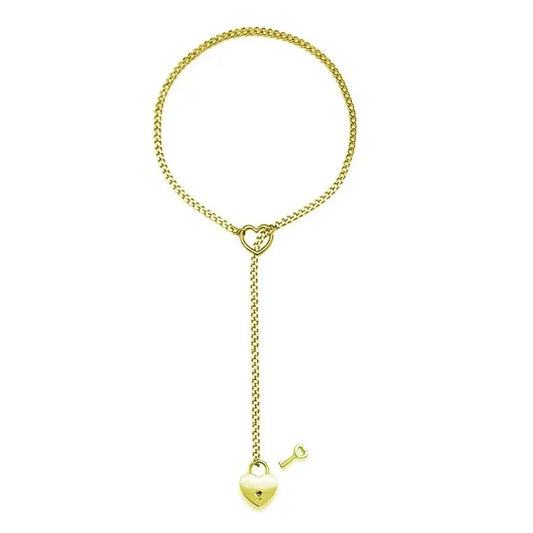 Adjustable Heart O-Ring Punk Rock Cuban Chain Necklace – Lariat Y-Style Necklace with Key & Heart Lock Pendant - Mağazam